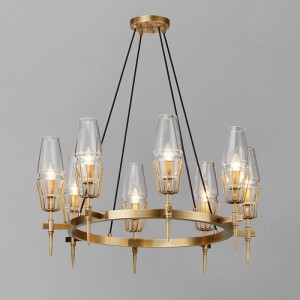 Nordic Simple Personality Glass Iron Round Hotel Chandelier Km2144